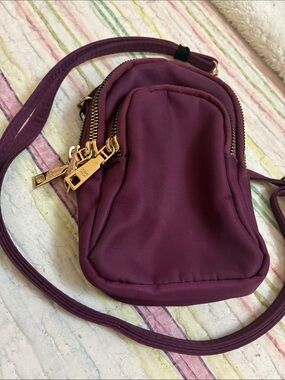 Compact Mini Crossbody Bag in Plum with Gold Hardware